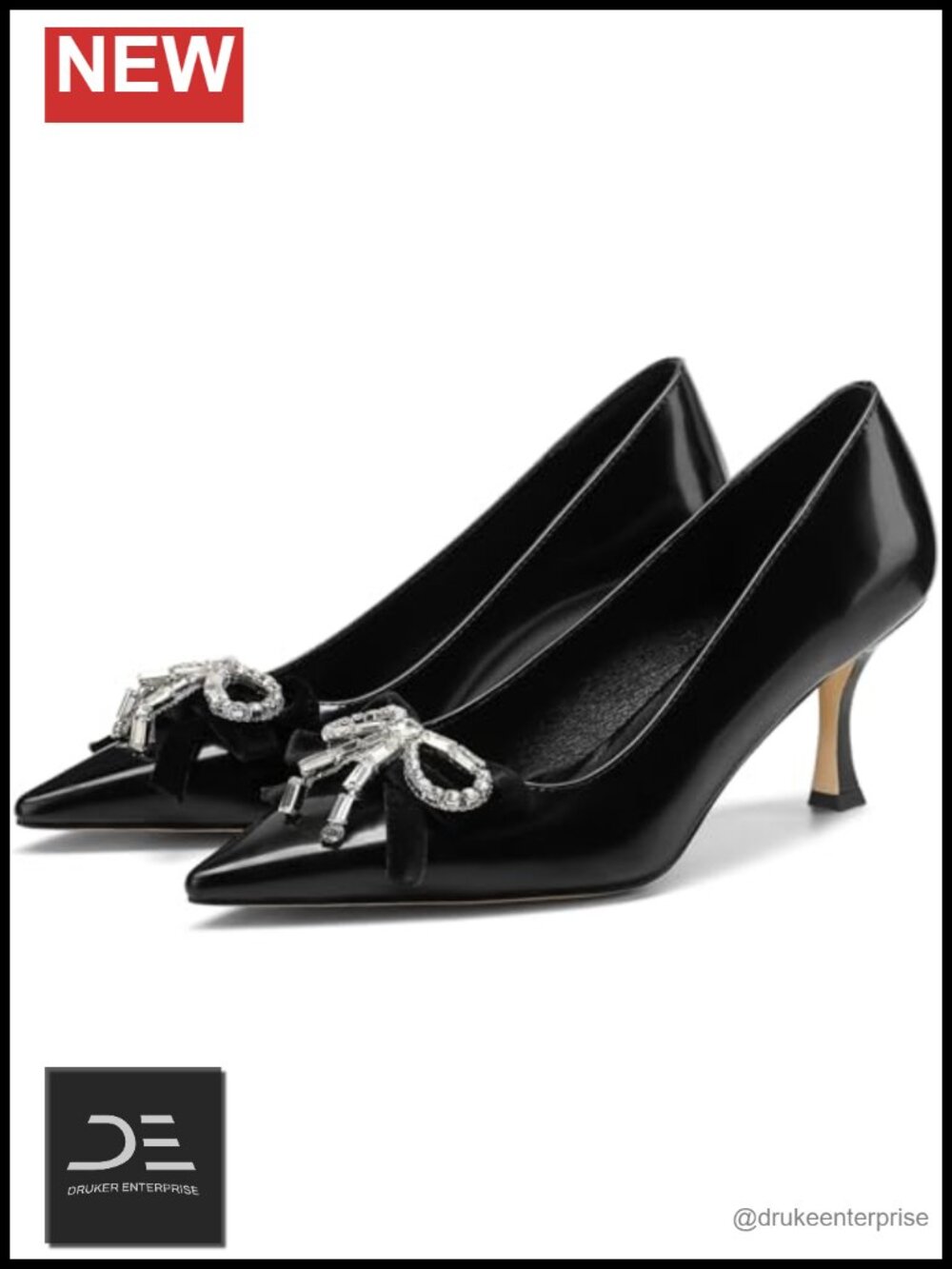 Women's Crystal Bow-Detail Pumps Patent Leather Stiletto Heel Dress Shoes